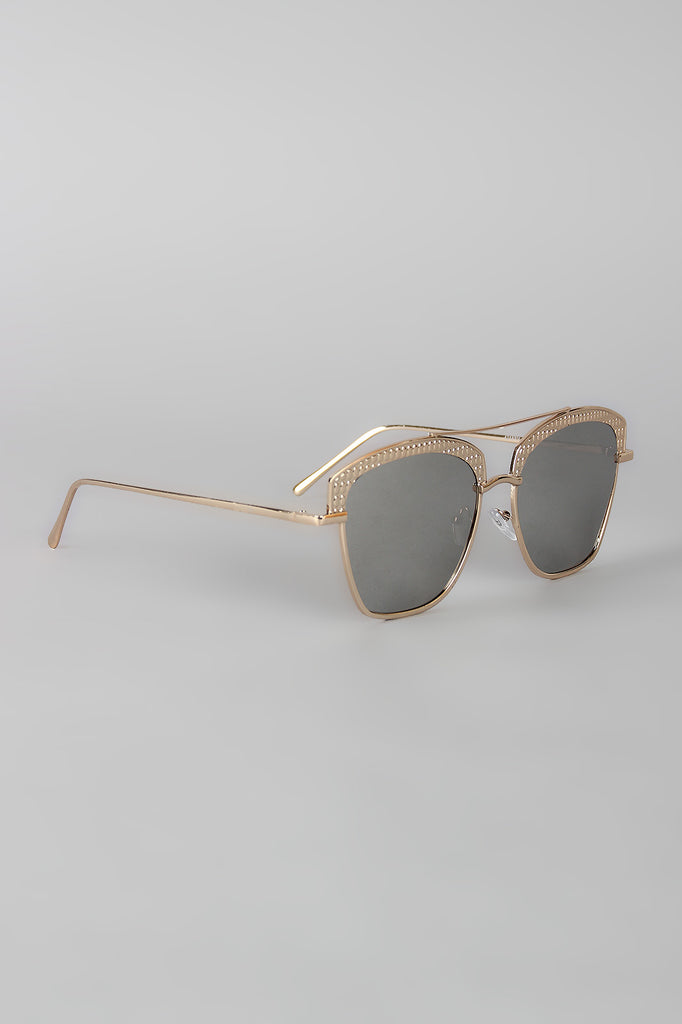 Textured Semi Rimless Wire Frame Sunglasses
