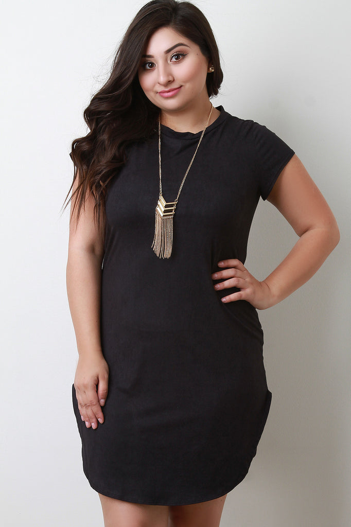 Vegan Suede Round Hem Necklace Dress