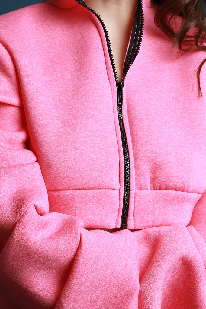 Scuba Ruched Sleeves Crop Jacket With Legging Set