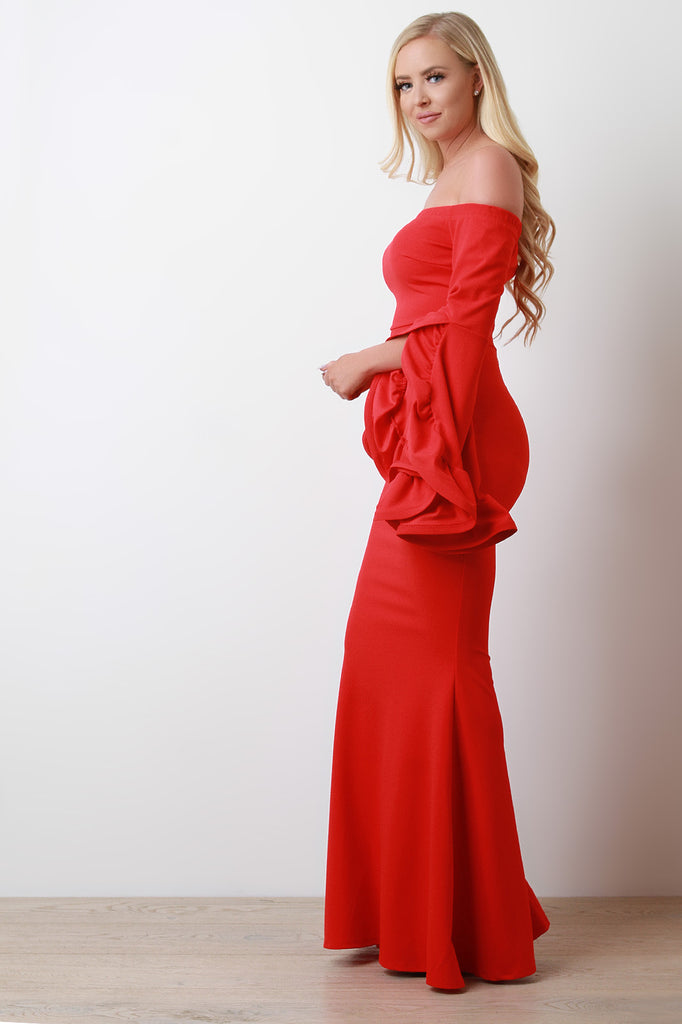 Ruffle Trumpet Sleeve Mermaid Maxi Dress