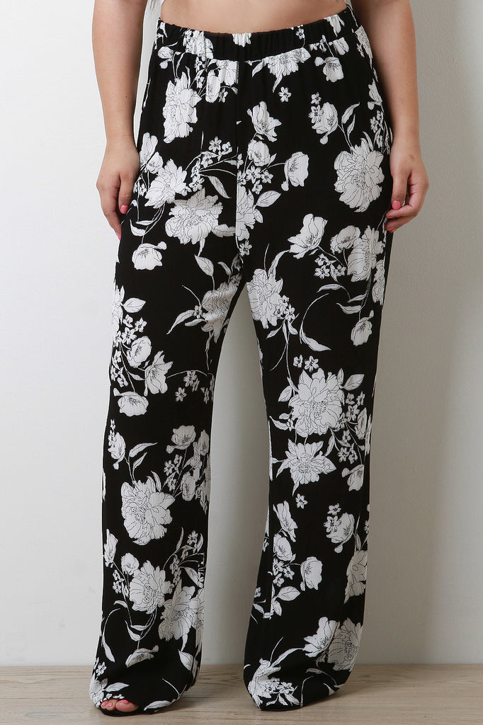 Contrast Floral Palazzo Pants
