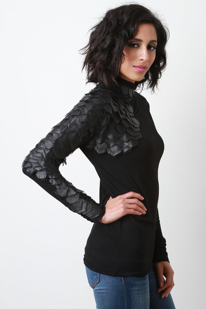 Scale Accent Turtleneck Top