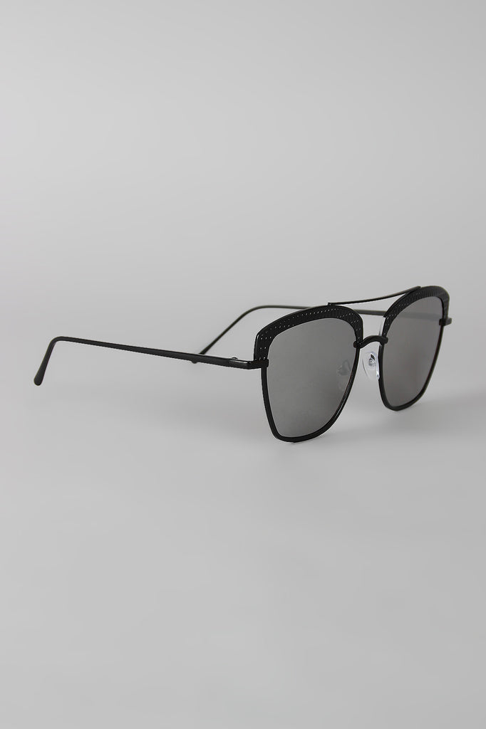 Textured Semi Rimless Wire Frame Sunglasses