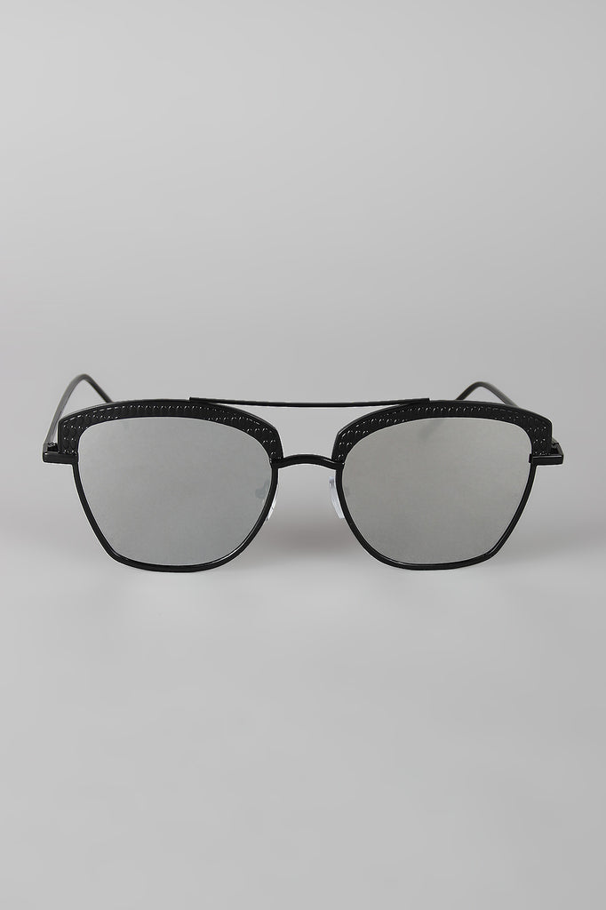 Textured Semi Rimless Wire Frame Sunglasses