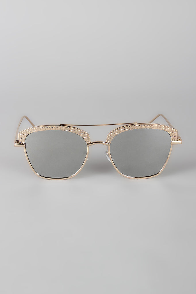 Textured Semi Rimless Wire Frame Sunglasses