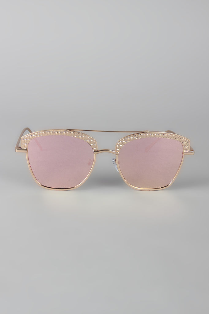 Textured Semi Rimless Wire Frame Sunglasses