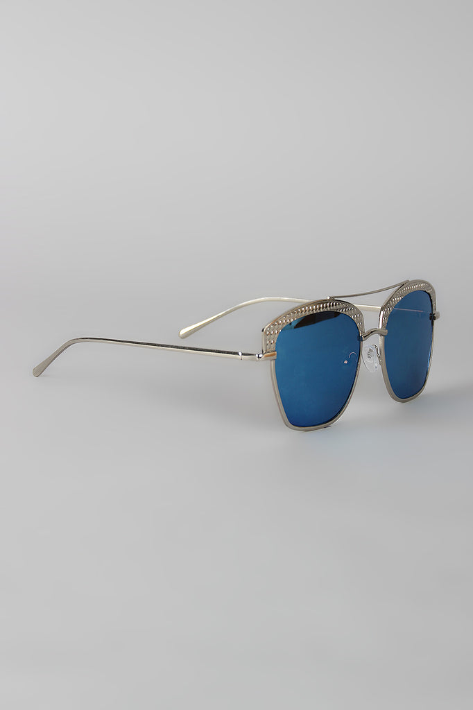 Textured Semi Rimless Wire Frame Sunglasses