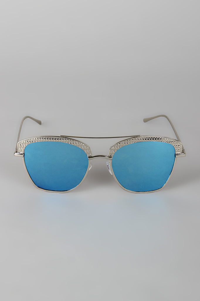 Textured Semi Rimless Wire Frame Sunglasses