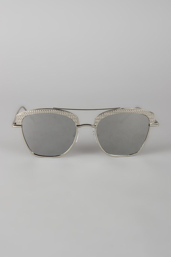 Textured Semi Rimless Wire Frame Sunglasses