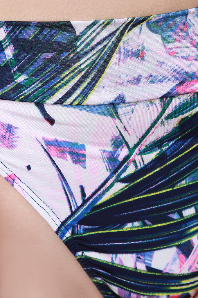 Tropical Leaf Surplice High Waisted Bikini Set