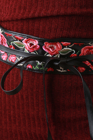 Floral Embroidered Obi Wrap Belt