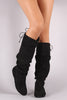 Qupid Suede Slouchy Drawstring-Tie Flat Boots