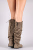 Qupid Suede Slouchy Drawstring-Tie Flat Boots