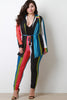 Striped Print Waist-Tie Cardigan With Leggings Set