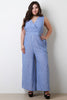 Pinstripe Surplice Open Back Wide Leg Jumpsuit