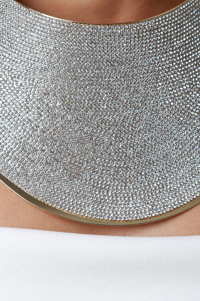 Rhinestone Plate Bib Necklace