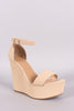 Bamboo Nubuck Ankle Strap Platform Wedge