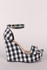 Bamboo Gingham Ankle Strap Platform Wedge