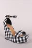 Bamboo Gingham Ankle Strap Platform Wedge